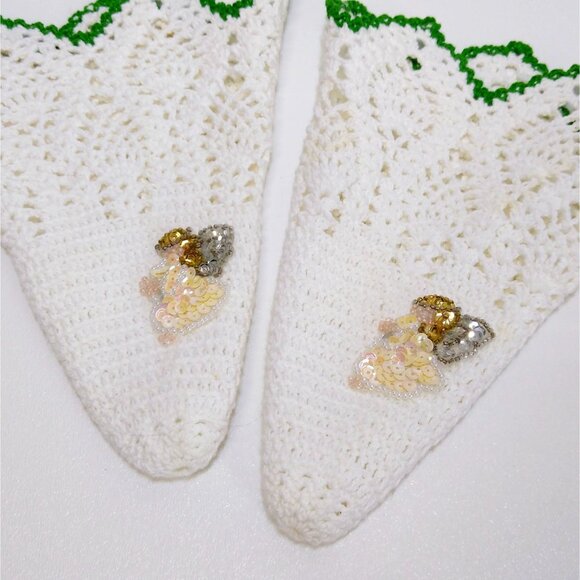 Christmas Napkin Cuffs Red Napkins Sequined Angel Embellishments Circa 1990s - Picture 4 of 6